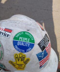 Safety Protects People Quality Protects Jobs Hat Hardhat Decal Sticker Placard 2 inch W X 2 inch H - Sold in Package of 4 5 719QMC1UFyL