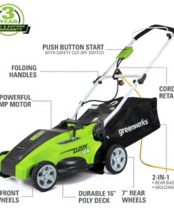 Greenworks 10 Amp 16-inch Corded Mower, 25142 16" Corded Mower 48 719QQrWMz S