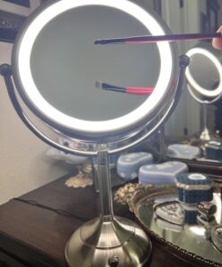 VESAUR Professional 8.5" Large Lighted Makeup Mirror Updated with 3 Color Lights, 1X/10X Magnifying Swivel Vanity Brightness Dimmable Cosmetic Mirror with 48 Premium LED Lights, Senior Pearl Nickel X-Large 32 719R0gHymZL