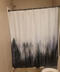 ORTIGIA Misty Forest Shower Curtains,Nature and Woodland Shower Curtain,Fantasy Fog Magic Winter Tree Bath Curtain for Bathroom,Waterproof Polyester Fabric 72" Wx72 L-with Hooks 72W x 72L(12 Metal Hooks,12 Grommets) Dark Forest 30 719R5YaescL