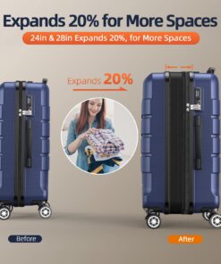 SHOWKOO Luggage Sets Expandable PC+ABS Durable Suitcase Double Wheels TSA Lock 3pcs Blue 20in24in28in 32 719SWHksTXL