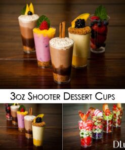 DLux 50 x 3 oz Mini Dessert Cups with Spoons, Shooter - Clear Plastic Parfait Appetizer Cup - Small Reusable Shot Glass for Tasting Party Shooters Desserts Appetizers - With Recipe Ebook 50 cups + 50 spoons 27 719TArnBTwL
