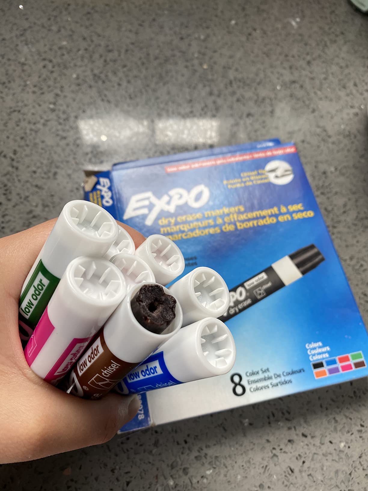 EXPO Low Odor Dry Erase Markers, Chisel Tip, Assorted Colors, 8 Pack 8 Count (Pack of 1) 2 EXPO Low Odor Dry Erase Markers, Chisel Tip, Assorted Colors, 8 Pack 8 Count (Pack of 1) - Image 2