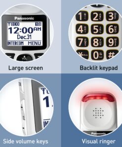 Panasonic Amplified Cordless Phone with Slow Talk, 40dB Volume Boost, 100dB Loud Visual Ringer, Hearing Aid Compatibility, Large Screen and Backlit Keypad - KX-TGM420W - 1 Handset (White) White 14 719YOsggTLL