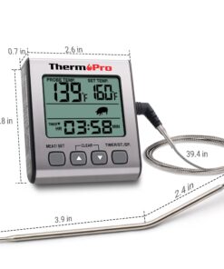 ThermoPro TP16S Digital LCD Meat Thermometer for Cooking and Grilling, BBQ Food Thermometer with Backlight and Kitchen Timer, Grill Temperature Probe Thermometer for Smoker, Barbecue, Oven, Cookware Light Silver 40 719ZzgnnbL
