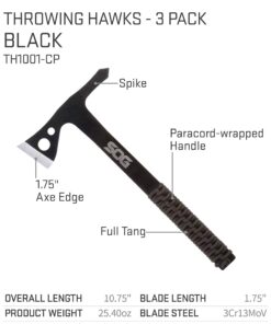Alternative view of SOG Specialty Knives & Tools Throwing Hawks- 3 Pack One Piece Steel Throwing Knives with Nylon Sheath Carrying Case, 1.75 Inch Blade Field Tool with Paracord Wrapped Handles (TH1001-CP)