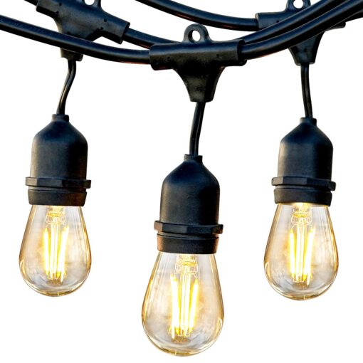 Brightech Ambience Pro - Waterproof LED Outdoor String Lights - Hanging, Dimmable Vintage Edison Bulbs - 48 Ft Commercial Grade Patio Lights, Christmas Cafe Ambience in Your Backyard, 2W 15 Bulbs (2700k) Soft White 48 Feet