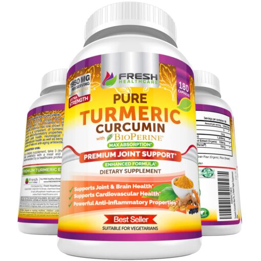 Turmeric Curcumin with BioPerine 1950mg - Natural Joint & Healthy Inflammatory Support with 95% Curcuminoids Complex - Black Pepper for Max Absorption - Non GMO, Gluten Free - 180 Capsules