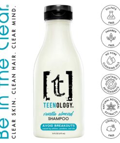 Teenology Shampoo for Teens - Avoid Forehead and Body Acne - No Sulfates or Parabens, Noncomedogenic, Natural Botanical Extracts, 16 oz. (Vanilla Almond) Vanilla Almond 15 719imiFq EL