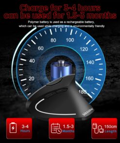 Vassink Ergonomic Mouse, Rechargeable Wireless Mouse, 2.4GHz Rechargeable Wireless Vertical Optical Mice with USB Receiver, 6 Buttons, 800/1200/1600 DPI, for Laptop, PC, Computer Black 29 719iozfouL