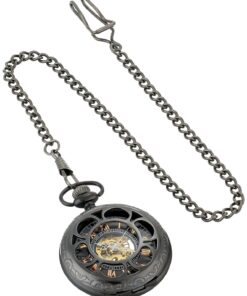 ShoppeWatch Men’s Pocket Watch with Chain | Hand Winding Vintage Pocket Watch | Classic Mechanical Movement Pocketwatch | 1920s Railroad Steampunk Costume Accessory Black 17 719nhc QsuL