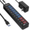 vantisan Powered USB 3.0 hub, 11-Port USB Hub Splitter Extension 7 USB 3.0 Data Ports + 4 Smart Charging Ports with Separate LED On/Off Switches and 12V/3A Power Adapter for USB Devices. black 18 719ogdyzHHL