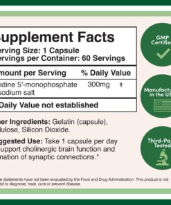 Uridine Monophosphate - Third Party Tested (Choline Enhancer, Beginner Nootropic) 300mg, Manufactured in USA (60 Capsules) Synergy with Alpha GPC Choline for Brain Health and Memory by Double Wood 60 Count (Pack of 1) 12 719pT53IyhL