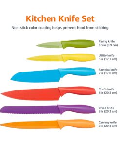 Amazon Basics Color-Coded Kitchen 12-Piece Knife Set, 6 Knives with 6 Blade Guards, Multicolor, 13.88 x 4.13 x 1.38 inch 24 719qbWakAtL