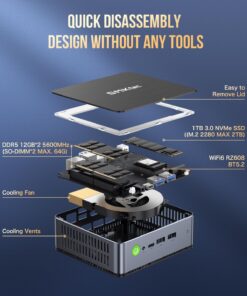 GMKtec Mini PC Intel Core i7 12650H (4.7GHz) Business Office Mini Computers Office Desktop Windows 11 Pro 24GB DDR5 Dual Channel 1TB Hard Drive SSD 4K, USB 4.0, WiFi 6, BT 5.2, Ethernet RJ45 LAN 11 719rdwZOWL