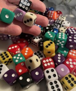 AUSTOR 100 Pieces Dice 6 Sided Game Dice Set, 10 x 10 16mm Acrylic Dice with Velvet Pouch for Tenzi, Farkle, Yahtzee, Bunco or Teaching Math 100 Pieces Round a 24 719s eaynL