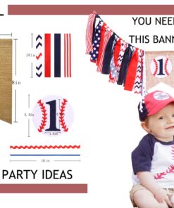 Baseball Banner for 1 St Birthday - First Birthday Decorations for Baseball Rag Tie Fabric Garland, Photo Booth Props Red White Blue, Birthday Souvenir and Gifts for Boy 22 719sc5 wNzL