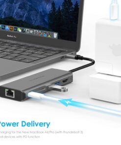 Alternative view of LENTION USB C Hub with 4K HDMI, SD Card Reader, 2 USB 3.0, Type C Charging & Ethernet Compatible 2023-2016 MacBook Pro, New Mac Air/Surface/Steam Deck, More, Stable Driver Adapter (CB-C68, Space Gray)