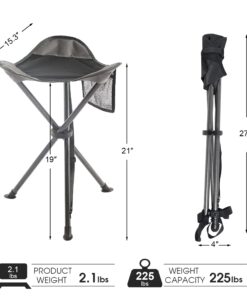 PORTAL Tall Folding Tripod Stool for Outdoor Camping Walking Hunting Hiking Fishing Travel, Support 225 lbs Black Standard Pack 15 719uBZ6SLgL