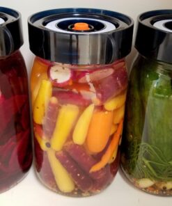 Nourished Essentials Fermentation Kit - 3 Pack Airlock Fermentation Lids for Wide Mouth Mason Jars with Vacuum Sealer - Air Lock for Fermenting Kimchi, Sauerkraut, Pickle and Kombucha 38 719w10DfL