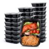 Glotoch 50 Pack 32 oz Meal Prep Containers Reusable, 2 Compartment Food Containers with Lids To Go Containers, Black Plastic Containers for Lunch-Microwave, Freezer, Dishwasher Safe, Eco-Friendly 32OZ 12 719wfA0kPUL