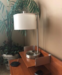 360 Lighting Colby Modern Desk Table Lamp with Hotel Style USB and AC Power Outlet in Base 21" High Brushed Nickel White Linen Drum Shade for Living Room Bedroom House Bedside Reading Home 37 719x8SatScL