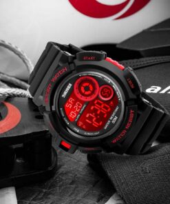 FANMIS Mens Military Multifunction Digital Watches 50M Water Resistant Electronic 7 Color LED Backlight Black Sports Watch red 22 719yqTlYboL