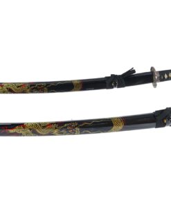 Alternative view of Makoto Hand Forged Razor Sharp 41" Black Samurai Katana Sword - Hand Painted High Gloss Black Scabbard Dragon_Round Tsuba