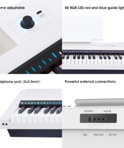 The ONE Digital Piano, Portable 88 Keys Piano Keyboard with Hammer Action Keys for Beginner/Professional, Full Size Weighted Keyboard with Music Stand, Teaching LED Lights & Piano App SP-TON1W 9 71A1etABgbL