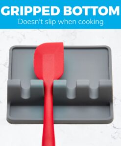 Silicone Spoon Rest for Stove Top with Drip Pad (Two Pack) - Heat Resistant, BPA Free Utensil Rest & Spoon Holder for Kitchen Counter - Grill Utensil Holder for Spatulas, Tongs, Ladles - Grey Medium - 2 Packs Gray 28 71A2060 qsL