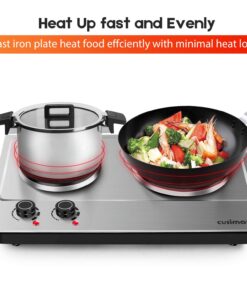 CUSIMAX 1800W Double Hot Plate, Stainless Steel Silver Countertop Burner Portable Electric Double Burners Electric Cast Iron Hot Plates Cooktop, Easy to Clean, Upgraded Version C180N Double Burner 19 71A24zq7DRL