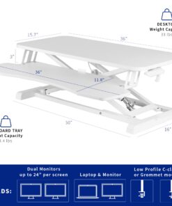 VIVO 36 inch Desk Converter, K Series, Height Adjustable Sit to Stand Riser, Dual Monitor and Laptop Workstation with Wide Keyboard Tray, White, DESK-V036KW 36" 22 71A2kQPwwWL