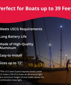 SeaSense LED Stern Light - Range of 2 Nautical Miles - Easily Adjustable, Stowable Black EDC Light for Boats, Kayaks, Canoes, Pontoons & Fishing Vessels up to 39 Feet (Base Not Included) white, silver, and black 26-48-Inch 11 71A34Nh2zL