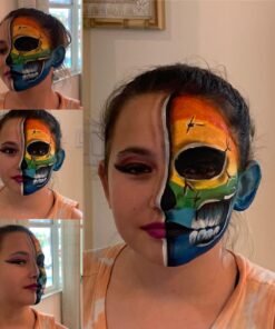 Mosaiz Facepaints Makeup Palette, Facepaint and Body Paint Set, Makeup Kit for Kids Party and Purim Costumes, Make up for Kids and Adults Professional, 18 Colors, 4 Metallic, 3 Brushes 30 Stencils 36 71A42keJU0L