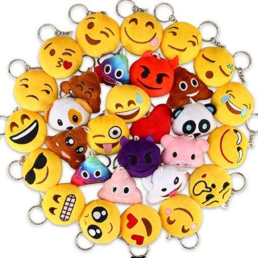 Dreampark Emoticon Keychains, Mini Emoticon Plush Party Favors for Valentine' s Day Gifts Birthday Party Supplies, Carnival Prizes for Kids Treasure Box Bulk Toy Assortment 2" Set of 30 30PCS