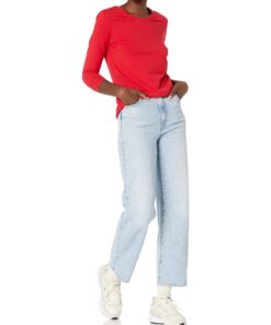 Amazon Essentials Women's Classic-Fit Long-Sleeve Crewneck T-Shirt (Available in Plus Size) Large Cherry Red 12 71A6BkYJBAL