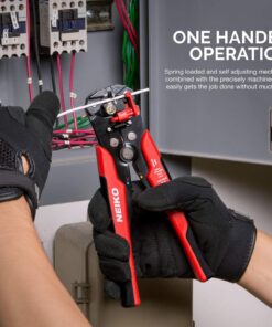 NEIKO 01924A 3-in-1 Automatic Wire Stripper, Cutter, and Crimping Tool, Auto Self-Adjusting Pliers that Cut up to 10 AWG 3-in-1 Auto Wire Strippers, Red 18 71A6h5 Bx6L