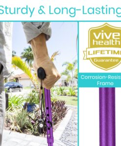 Vive Folding Cane - Foldable Walking Cane for Men, Women - Fold-up, Collapsible, Lightweight, Adjustable, Portable Hand Walking Stick - Balancing Mobility Aid - Sleek, Comfortable T Handles (Purple) Purple 32 71A7kr1JKSL