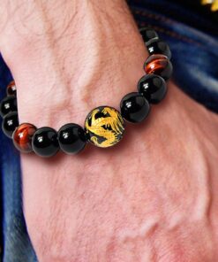 Merdia Men's Tiger Eye Stretch Bracelet Dragon King Pattern Bead(Silver&Yellow) 12MM yellow 11 71A8Md87FyL