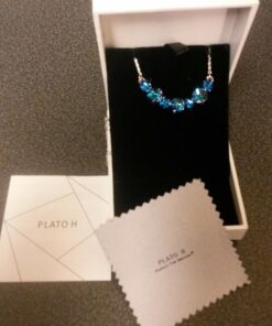 PLATO H Crystal Cube Curved Bar Necklace for Women with Gift Box Unique Dainty Jewelry Anniversary Mother's Day Gifts Blue 38 71A934tErwL