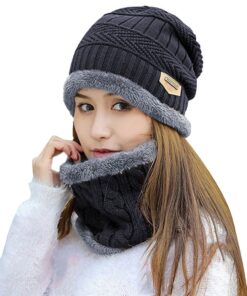 HINDAWI Winter Hat Scarf Gloves Slouchy Beanie Snow Knit Skull Cap Touch Screen Mittens Circle Scarves for Women Hat+scarf+gloves (Black) 21 71A9CLyqUkL