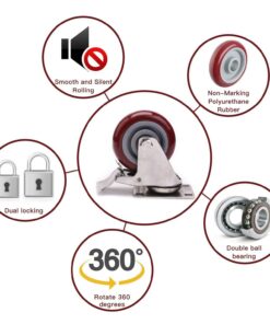 ABSLIMUS 4 inch Heavy Duty Casters Load 2400lbs, Lockable Bearing Plate Caster Wheels with Brakes, 360-degree Swivel Casters for Furniture and Workbench Cart, Set of 4 (Free Screws and a Spanner) 4 inch Red 28 71AD5UY9ZL