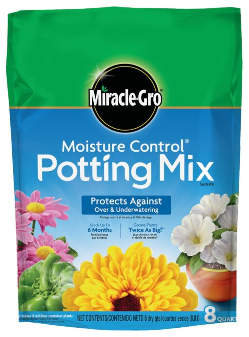 Miracle-Gro Moisture Control Potting Mix - Soil for Indoor & Outdoor Containers, Added Fertilizer Feeds Up to 6 Months, 8 qt. 8 qt.