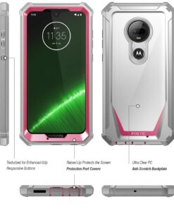 Poetic Moto G7 Rugged Clear Case, Full-Body Hybrid Shockproof Bumper Cover, Built-in-Screen Protector, Guardian Series, DO NOT FIT Moto G7 Power Or Moto G7 Play, Pink/Clear 15 71AE71Bf0wL