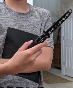 Anlado Balisong Butterfly Knife Trainer Practice with O-ring Latch - Enhanced Version - Black Metal Steel - no Offensive Blade - for Beginner, Children, Butterfly Knives Lover and more 17 71AEQRaZCDL
