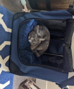 PetLuv-Happy Cat Premium Cat Carrier Soft Sided Foldable Top & Side Loading Pet Crate & Carrier Locking Zippers Shoulder Straps Seat Belt Lock Plush Pillow 24.0"L x 16.0"W x 16.0"H Navy Blue 45 71AG7CM4CTL