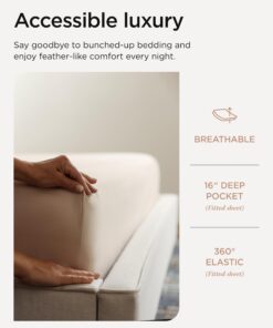 Threadmill Egyptian Cotton Twin Sheet Set | 100% Certified Egyptian Cotton Sheets for Twin Size Bed | Sateen Twin Bed Sheets Set 15" Deep Pocket | Soft Breathable 3-Piece Cooling Sheet Set | Beige Light Beige 12 71AGySXtwaL