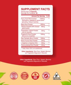 Pure Horny Goat Weed Extract with Maca Powder – Immune Support – Helps Increase Drive and Stamina – Booster for Men and Women Tongkat Ali Plus L-Arginine Increases Energy – 60 Capsules 18 71AHhZpx5BL