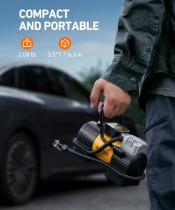 AstroAI Tire Inflator Portable Air Compressor (Up to 150 PSI) Tire Pump for Car 12V DC Digital Air Pump with 12 LEDs Super Bright Light for Bicycle, Motorcycle, Automotive Car Accessories Yellow Type 2 13 71AIe9Enb8L