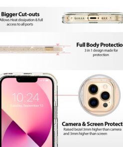 Coolwee Crystal Glitter Full Protective Case Compatible iPhone 13 Pro Max Heavy Duty Hybrid 3 in 1 Rugged Shockproof Women Girls Transparent Compatible Apple iPhone 13 Pro Max 6.7 inch Clear Sparkle 23 71AJLCmOqJL